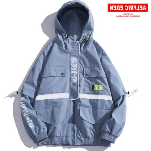 Multi Pockets Letter Printed Men Jackets Harajuku Casual Cotton Coat Hip Hop Patchwork Male Fashion Tops Streetwear