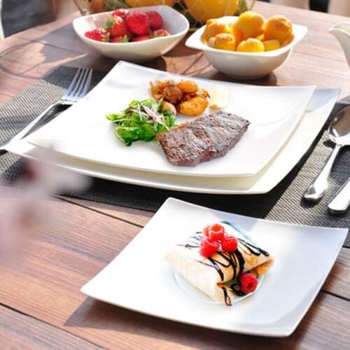 Square Steak Plate Set-Bone china Western Plate-Creative Pizza Plate-Pure White Salad plate-household flat plate