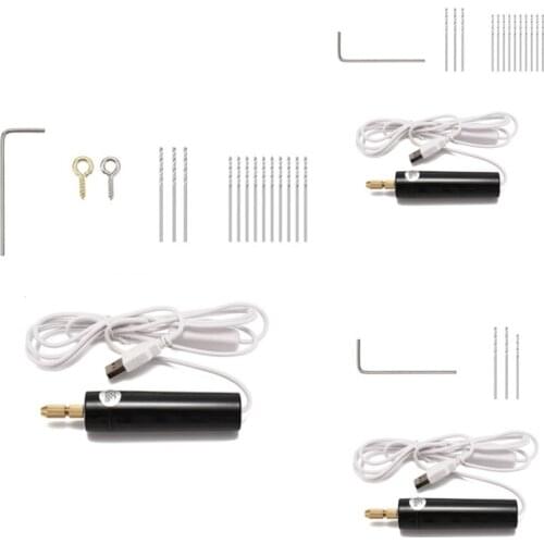Mini Hand Drill USB Powered Handheld Rotary Drill Set with Twist Drill Bits for Metal Wood Jewelry