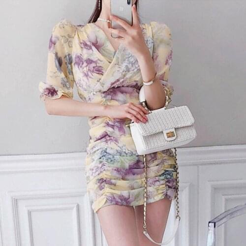 Fashion Print Mesh woman dress V Neck High Waist Sexy Club dresses for women Short Sleeves Bodycon Ruched Mini vestidos 2021