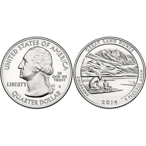 U.S. National Park Coins. 24th. Colorado Great Sand Dunes. 2014 100% Real Original Collection Coins Unc Genuine Coin