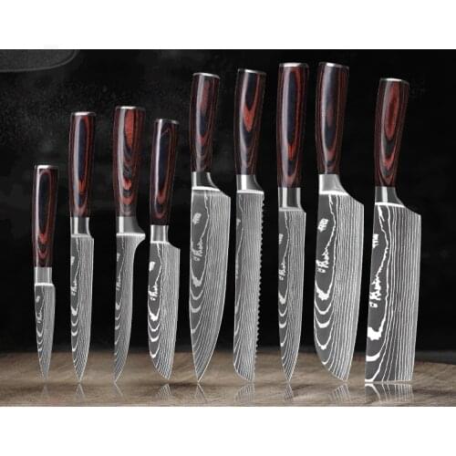 Japanese Kitchen Knife Set Laser Damascus Pattern Stainless Steel Sharp Cleaver Slicing Utility Knives Kitchen Tools