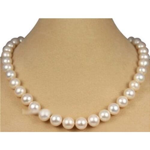 Natural 9-10mm Akoya White Pearl Necklace Handmade 18'' AAA>Dongguan girl Store free shipping