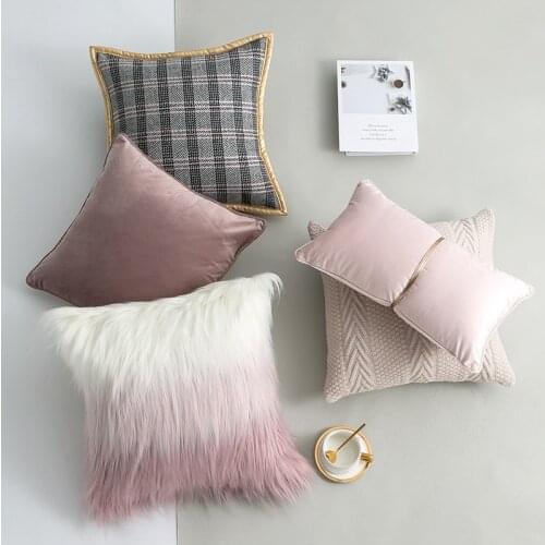 Cushion Cover Fluffy Throw Pillow Covers Home Decoration Luxury Sofa Plush Bed Pink Princess Pillow Case Ins 45x45cm