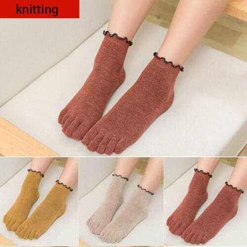 Deodorant toe socks womens cotton five-finger ruffled solid color toe garter 5 toe short garter finger socks ladies socks