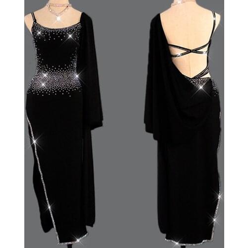 New Latin Dance Dress Women Shiny Rhinestone Dress Long Dress Singer Host Clothing Professional Competitive Latin Dress VDB132