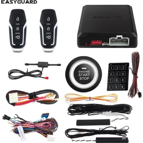 EASYGUARD car keyless start kit pke keyless entry alarm with auto start start stop engine button car center lock system DC12V