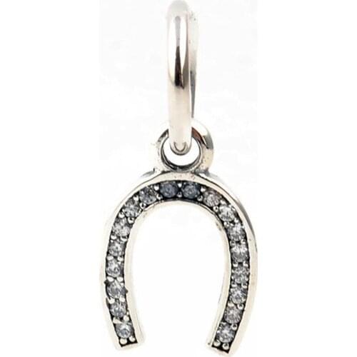 Authentic 925 Sterling Silver Charm Inverted U Crystal Pendant Beads For Original Pandora Charm Bracelets & Bangles Jewelry