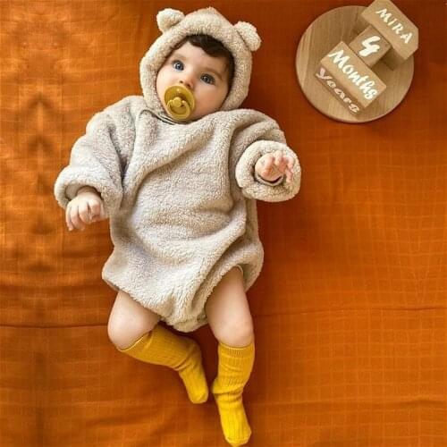 Newborn Baby Autumn Winter Clothes Boys Girls Long Sleeve Romper Hoodies Solid Color Fleece Warm Infant Outfits 0-24M