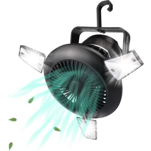 Camping Fan with LED Lights Rechargeable Battery Operated USB Desk Fan for Home and Office Solar Tent Fan with Hanging Hook