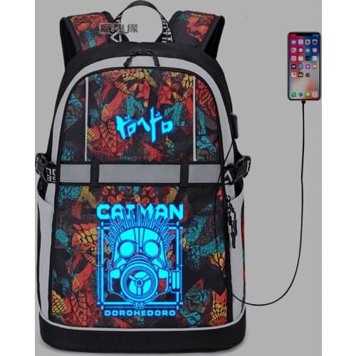 New Dorohedoro Backpack Cosplay Anime USB Bags Man Women Oxford Reflective Stripe Schoolbag Travel Bags