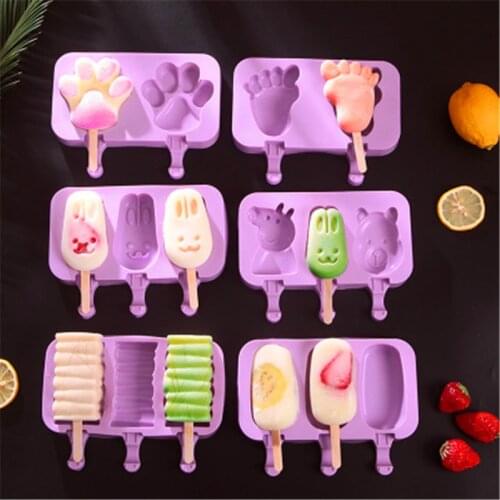 1Pcs Silicone Ice Cream Mold with Lid Animals Shape Jelly Ice Ball Maker DIY Food Supplement Tool Popsicle Stick Kitchen Tools