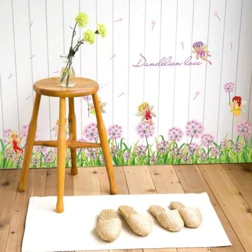 SK7040 Purple dandelion grass cute small elf fairy baseboard wall stickers skirting living room kitchen bathroom glass decor
