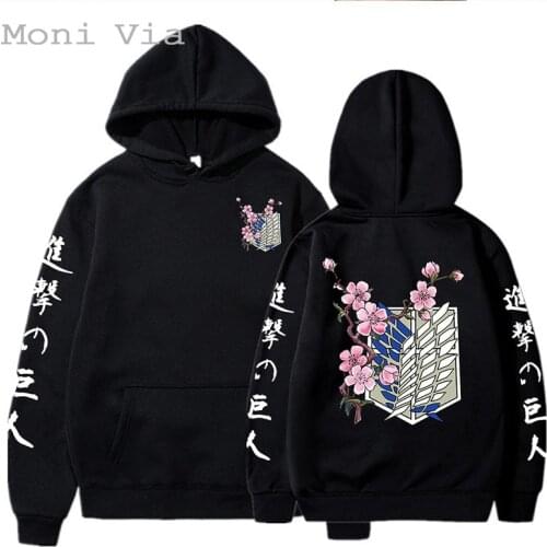 Fashion New Brand Mens Hoodies Japanese Anime Graphic Pullover Fashion Attack On Titan Flower Printted Top Men Hoody Streetwear