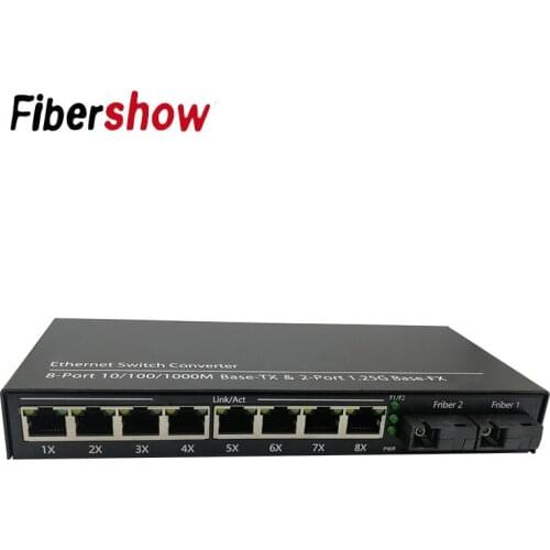 Fiber Optical Media Converter Gigabit Ethernet switch 8 RJ45 UTP and 2 SC fiber Port 10/100/1000M