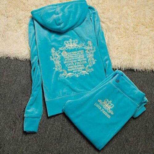 XL S-XXXL spring womens sportswear 10-color embroidered velvet suit womens two-piece sweater