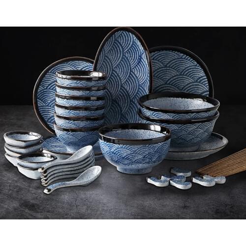 ANTOWALL 1/2/4/6 Person Japanese Dinner Set Ceramic Restaurant Bowl Dish Hotelware Products Plates