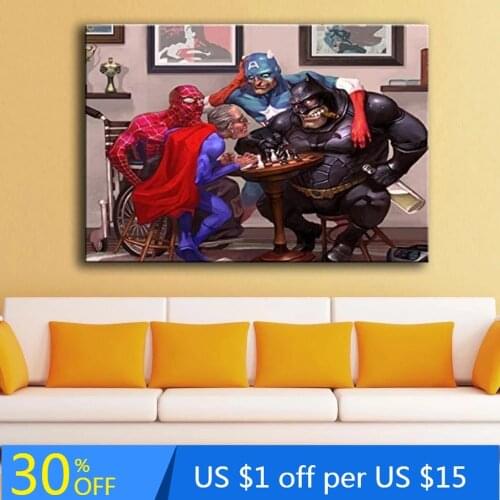 Funny Superhero Playing Chess Wall Prints Marvel Captain America Spider-Man Pop Canvas Living room kids Room Cuadros Decor