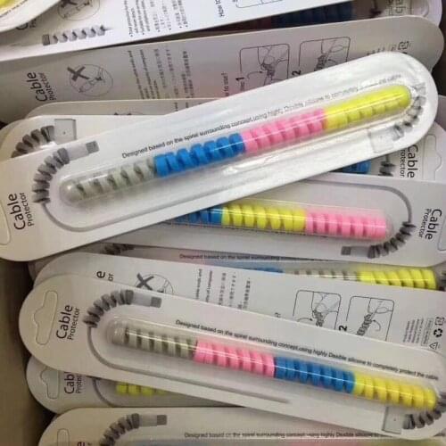 1 sets Solid Color TPU spiral USB Charger cable cord protector wrap cable winder for charging cables organizer Anti-breakage