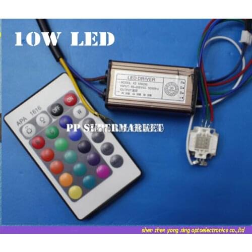 10pcs 10W RGB LED + 24keys controller + waterproof power supply DIY Kit