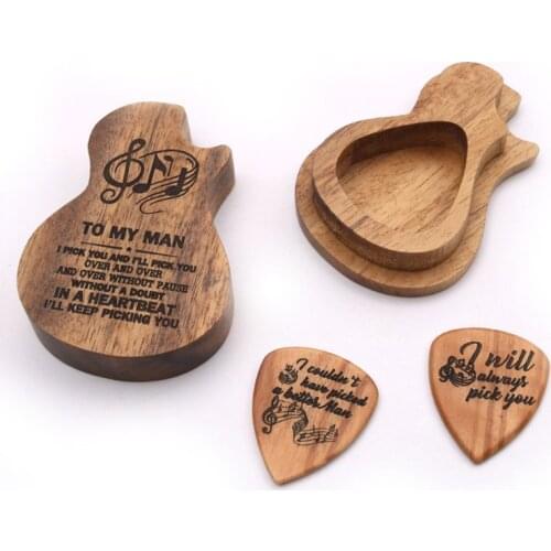 3 Pcs/set Handmade Wooden Guitar Pick Box and Picks Paddles for Guitarist Music Lovers Gifts