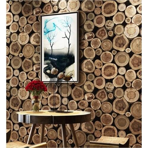 3D Stereo Features Round Wood Stakes Wallpapers Restaurant Tea House Essence Background Wooden Wallpapers