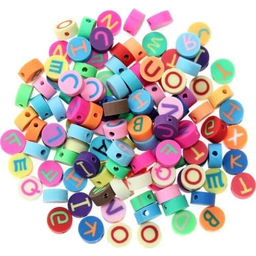 50pcs 10mm Mixcolor Initial Letter Beads Polymer Clay Spacer Loose Beads for Jewelry Making DIY Bracelet Accessories