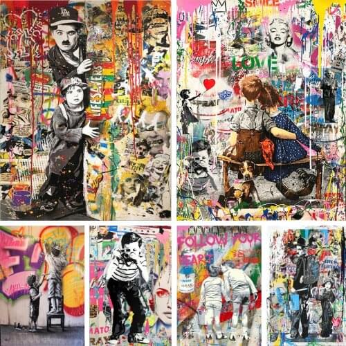 5D Diamond Painting Follow Your Dreams Street Wall Graffiti Banksy Art Cross Stitch Kit Cuadros Wall Painting Pop Art Home Decor