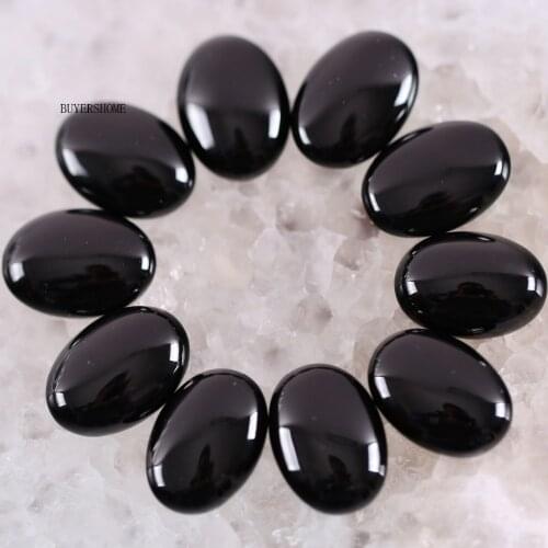BUYERSHOME 5Pcs 15x20MM Natural Stone Black Onyx No Drilled Hole Oval Cabochon CAB Bead For DIY Jewelry Making Ring K1521