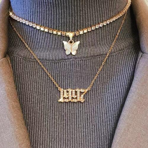 Zircon Birth Year Number Necklace For Women Stainless Steel Gold Chain Chokers Pendant Necklace Valentine Birthday Jewelry Gift