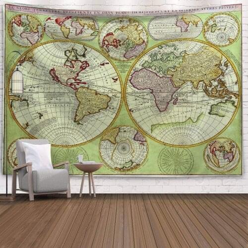 Home Decor World Map Tapestry Sanding Polyester Table Sofa Dust Cover Blackground Wall Hanging Carpet Bedroom Textile 150*230cm