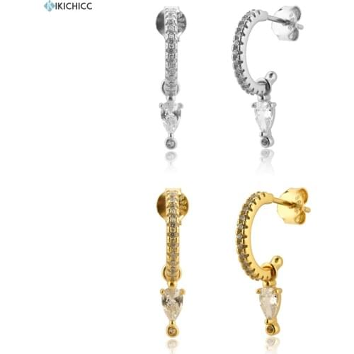 Kikichicc European 925 Sterling Silver Clear CZ Ovals Drop Earring Luxury Zircon Circle Round Piercing Pendiente European Jewels