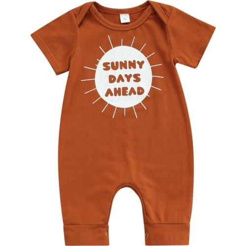 Newborn Baby Girls Boys Summer Rompers Letter Sun Printed Short Sleeve Casual Jumpsuits 0-18M