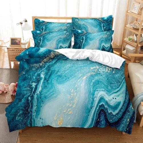 Fashion Blue Marble Bedding Set Adult Queen King Size Bedroom Decor Quilt Cover Pillowcase 2/3 Piece Bed Linen Home Textiles