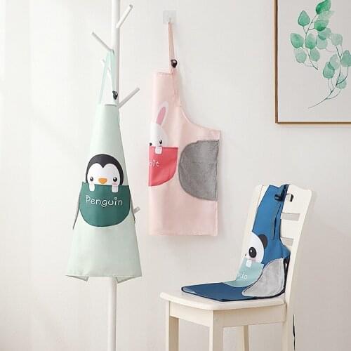 Kitchen Apron Cartoon Waterproof Wear Neck-Hanging Cooking Baking Waist Bib Sleeveless Front Pocket Adjustable Cooking Clothes