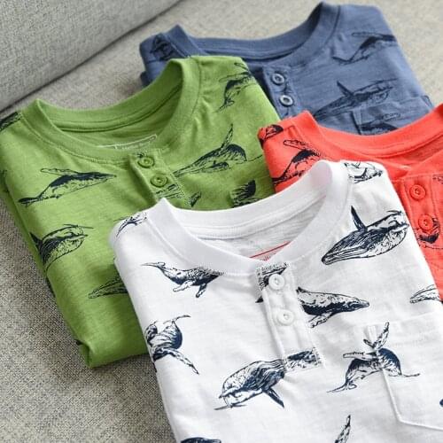 Summer Boys Clothes 2019 New Short-sleeved Teenage Boys T-shirt Bamboo Cotton Dolphin Printed Childrens Tops BC644