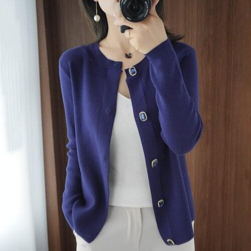 LHZSYY Autumn Winter Wool Ladies outer Knitted Cardigan Crew Neck jacket 2020 New Loose Sweater Short Cashmere blend Base shirt