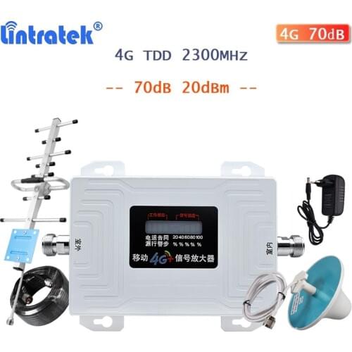 Lintratek 4g TDD band40 2300MHz signal booster AGC 70dB cellphone repeater LCD display cellular amplifier Internet full kit