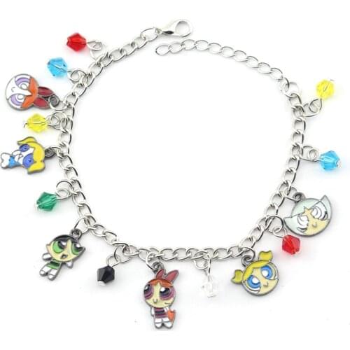 Anime Powerpuff Girls Cute Cartoon Bracelet for Women Charm Bangle Bracelet Kawaii Jewelry Accessories