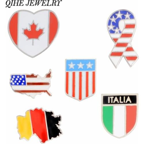 QIHE JEWELRY Germany Canada Italia America Flag Map Enamel pins Brooches Badges Lapel pin Brooches for men women