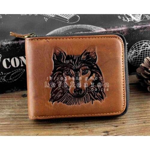 Biker Style Real Leather Zipper Wallet for Mens (coins pocket, 8 card Slots)
