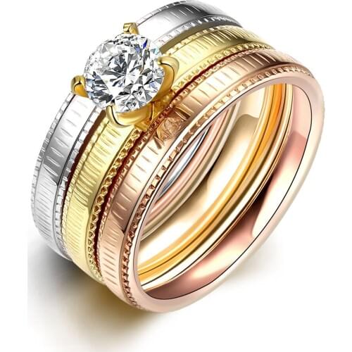 Colored Stainless Steel Ring Sets White Cubic Zirconia Multi-layered Titanium Wedding Bands Party Ring For Women Accessories