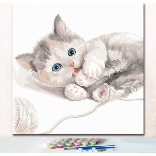 Naughty cut cat paintings pictures by numbers on canvas drawing paint picture the number with colors for children