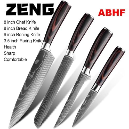 ZENG stainless steel kitchen knives set Japanese chef knife Damascus steel Pattern Utility Paring Santoku Slicing knife Health