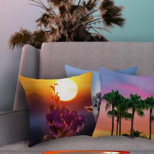 Pillowcases Wave Mountain Forest Printed Cushion Cover Peach Skin Throw Pillow Covers For Sofa Bed Modern Home Decor 45*45cm/Pc