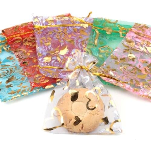 Organza Bag Packaging Bags Wedding Gift Bags 100pcs/pack Random Mix Drawable Organza Pouches10x12cm Bolsas de Organza Bags