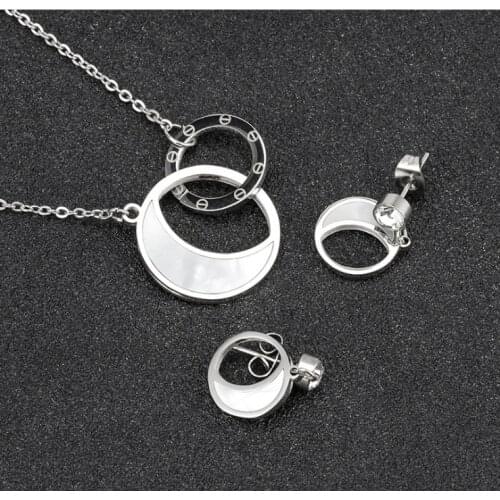 Moon shape with Stainless steel and Shell necklace and earings exquisite two - piece set