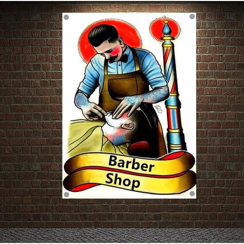 Barbering Shave Tattoo Art Print Posters Banners Wall Chart Senior Art Waterproof Cloth Tapestry Barber Shop Decor Upholstery