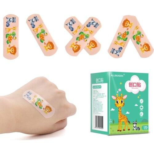 Cute 100PCS Waterproof Breathable Cute Cartoon Band Aid Hemostasis Adhesive Bandages First Aid Emergency Kit For Kids Children