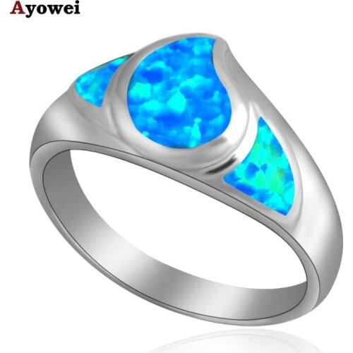 Popular Anniversary gifts design Blue fire Opal Silver Stamped Rings fashion jewelry USA size #6.75 #7.5 OR433A hot selling